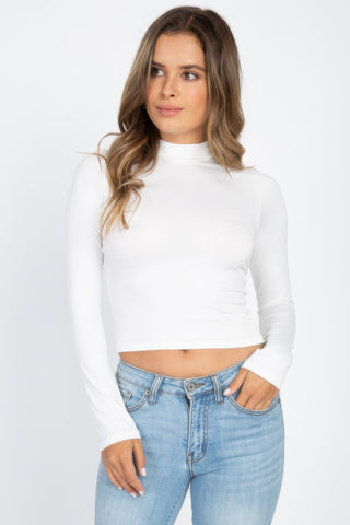 Mock Neck Solid Long Sleeve Top - Wear Arielle
