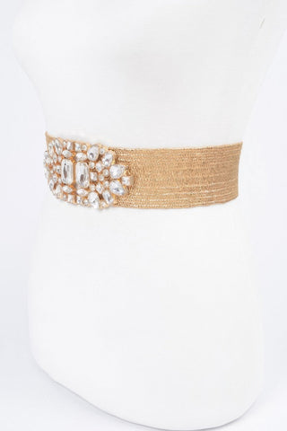 Multi Stone Metallic Straw Stretch Plus Size Belt - Wear Arielle