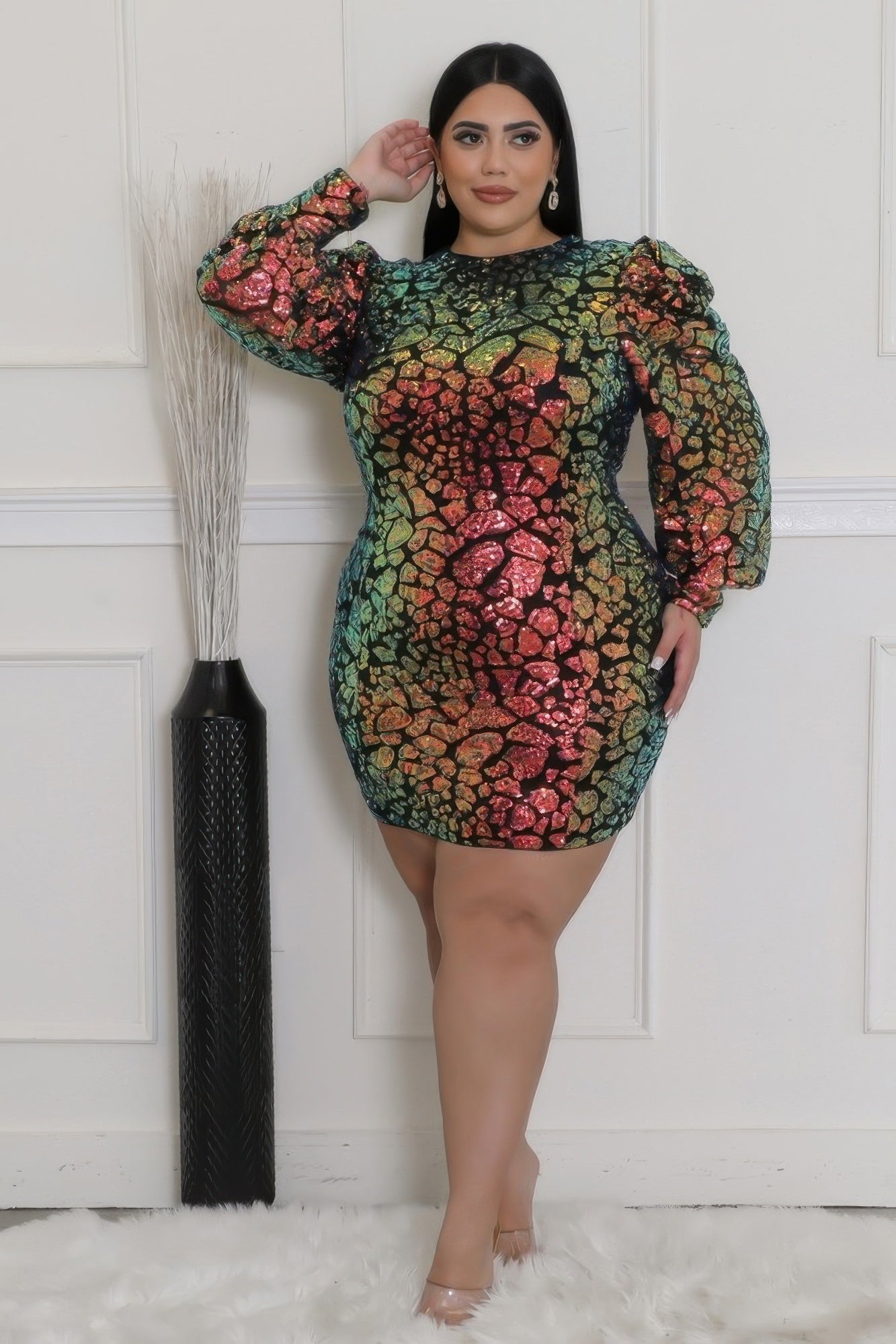 Non - stretch Round Neckline Dress - Wear Arielle