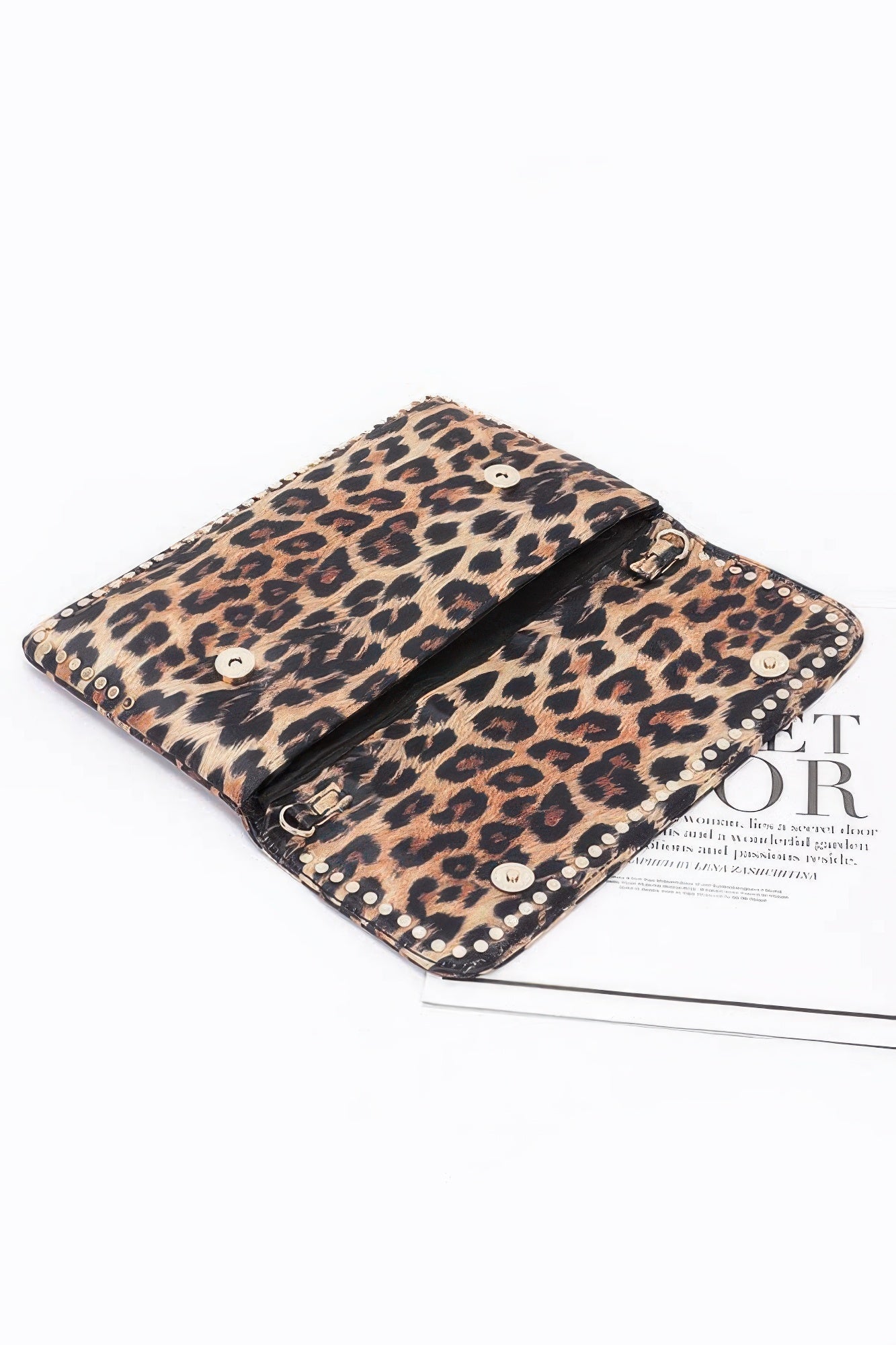 Nylon Leopard Metal Studded Clutch Bag - Wear Arielle