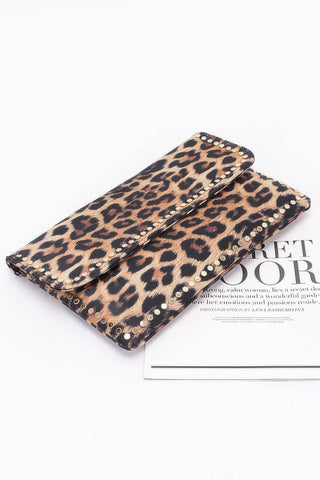 Nylon Leopard Metal Studded Clutch Bag - Wear Arielle