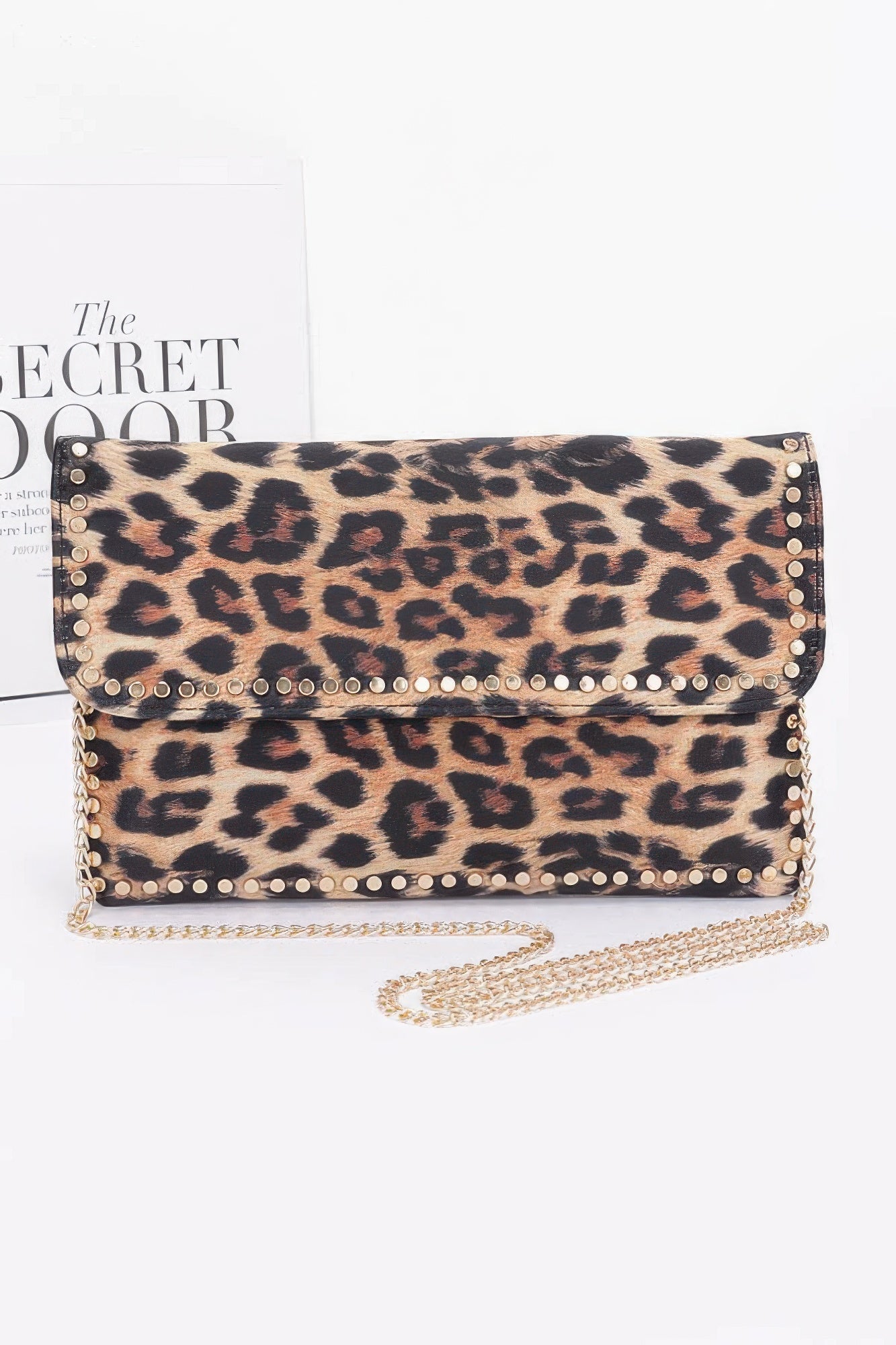 Nylon Leopard Metal Studded Clutch Bag - Wear Arielle