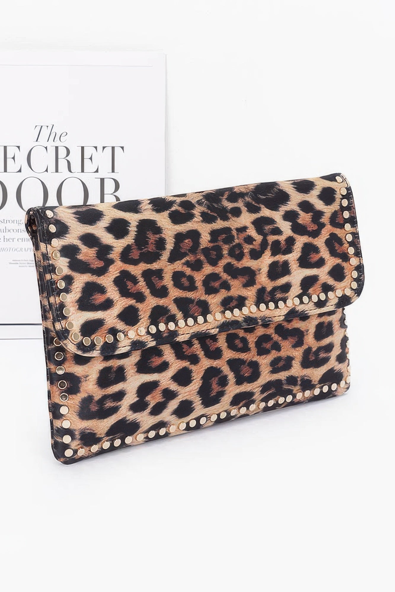 Nylon Leopard Metal Studded Clutch Bag - Wear Arielle