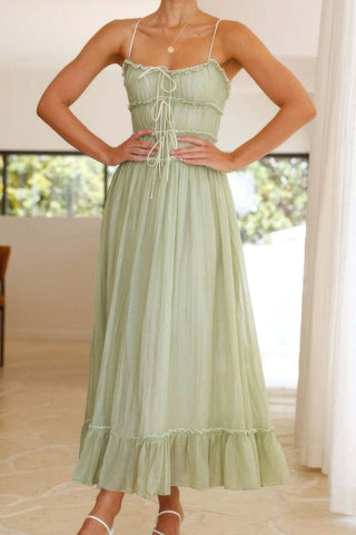 Off Shoulder Knot Pleated Ruffle Hem Dress - Wear Arielle