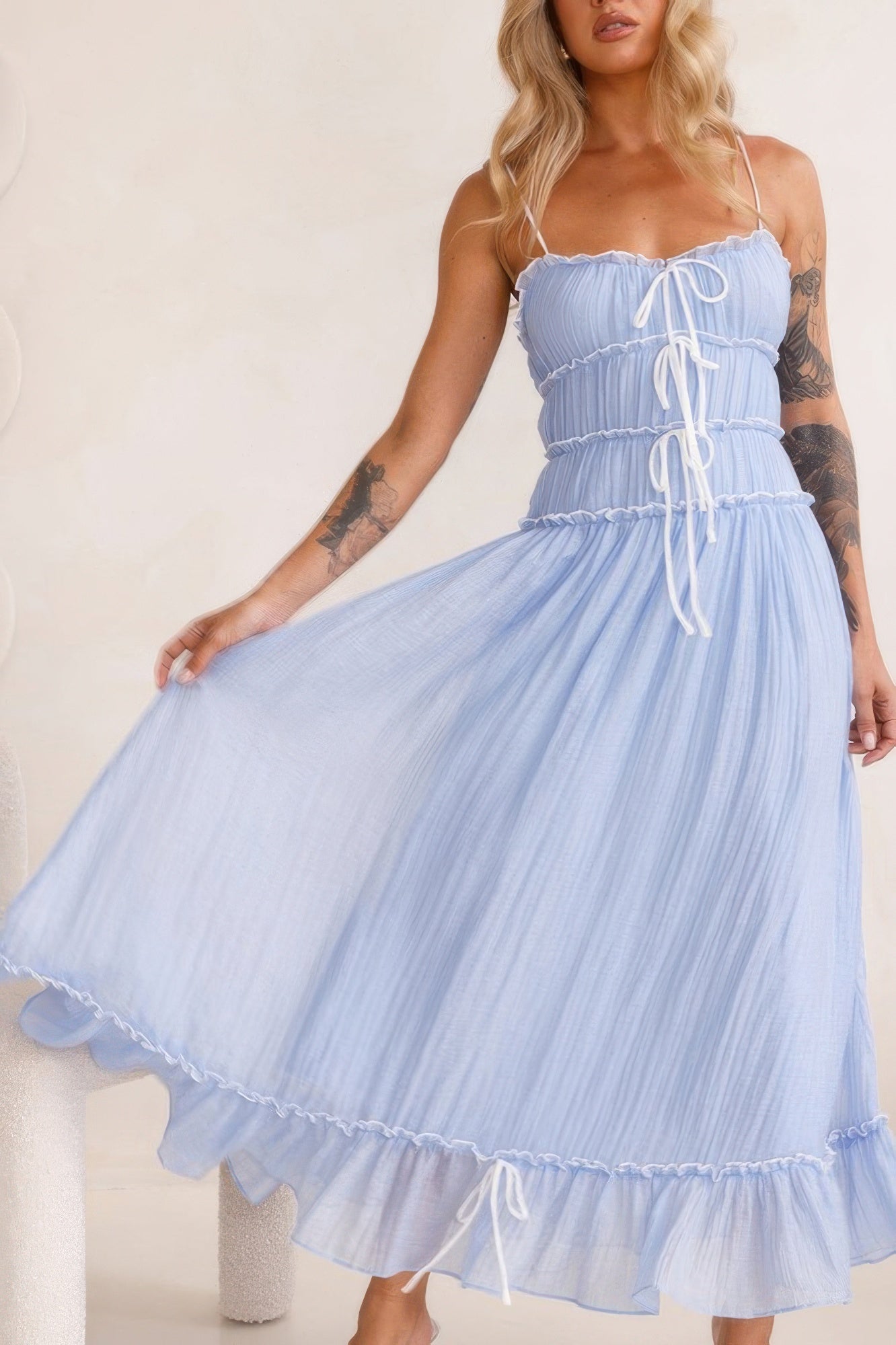 Off Shoulder Knot Pleated Ruffle Hem Dress - Wear Arielle