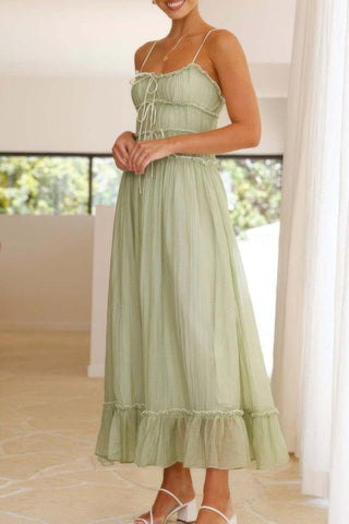 Off Shoulder Knot Pleated Ruffle Hem Dress - Wear Arielle