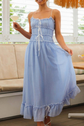 Off Shoulder Knot Pleated Ruffle Hem Dress - Wear Arielle