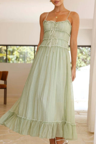 Off Shoulder Knot Pleated Ruffle Hem Dress - Wear Arielle