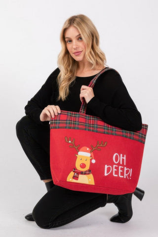 Oh Deer Letter Reindeer Christmas Tote Bag - Wear Arielle