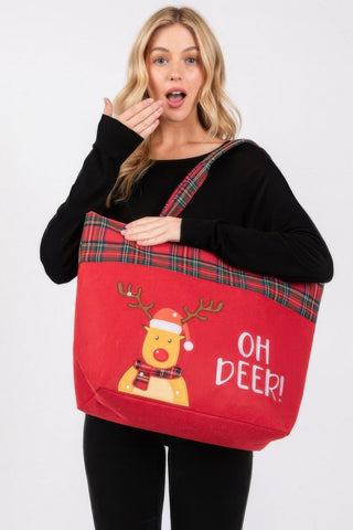 Oh Deer Letter Reindeer Christmas Tote Bag - Wear Arielle