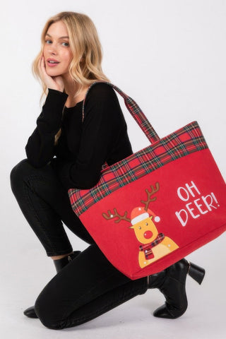 Oh Deer Letter Reindeer Christmas Tote Bag - Wear Arielle