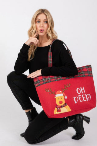 Oh Deer Letter Reindeer Christmas Tote Bag - Wear Arielle