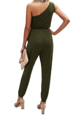 One Shoulder Sleeveless Elastic Waist Jumpsuit - Wear Arielle