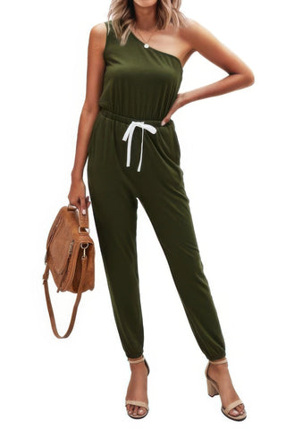 One Shoulder Sleeveless Elastic Waist Jumpsuit - Wear Arielle