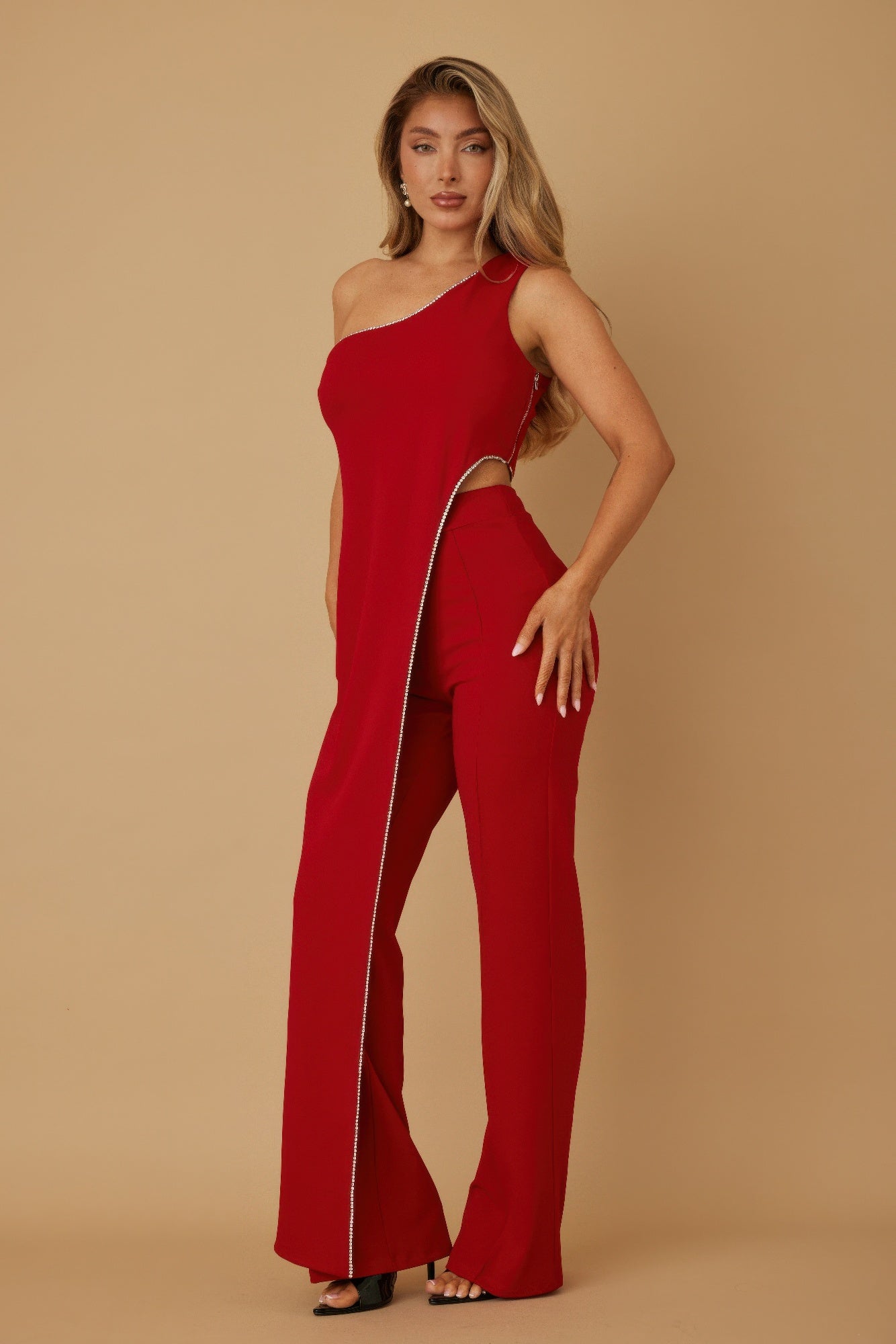 One Shoulder Strap Draped Layer W Rhinestone Sets - Wear Arielle