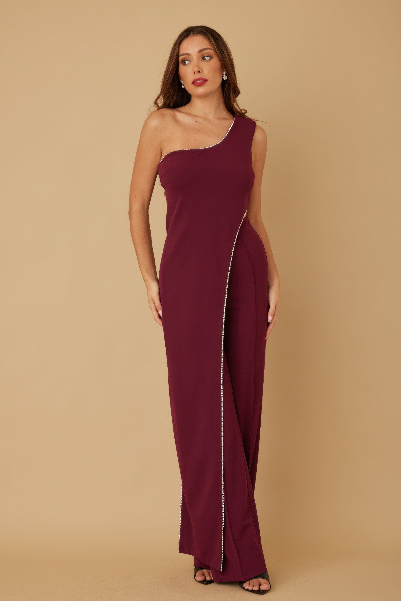 One Shoulder Strap Draped Layer W Rhinestone Sets - Wear Arielle