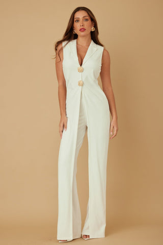 Open Flap With Metal Shank Button Jumpsuit - Wear Arielle