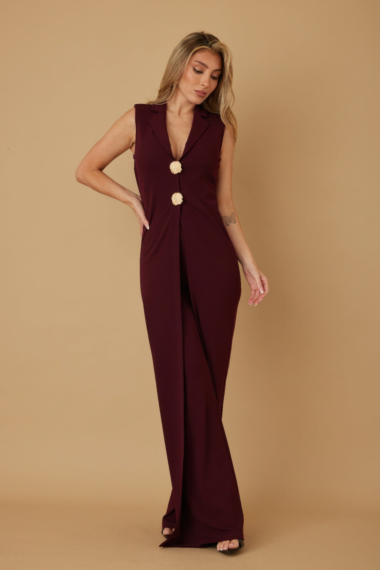 Open Flap With Metal Shank Button Jumpsuit - Wear Arielle