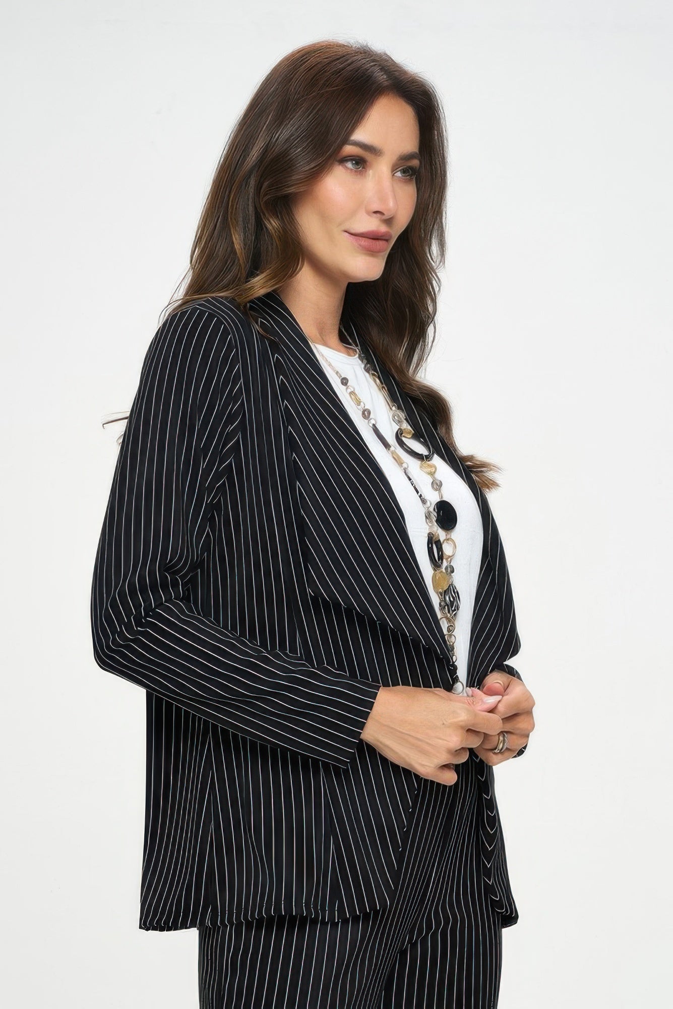 Ottoman Pinstripe Front Drape Jacket - Wear Arielle