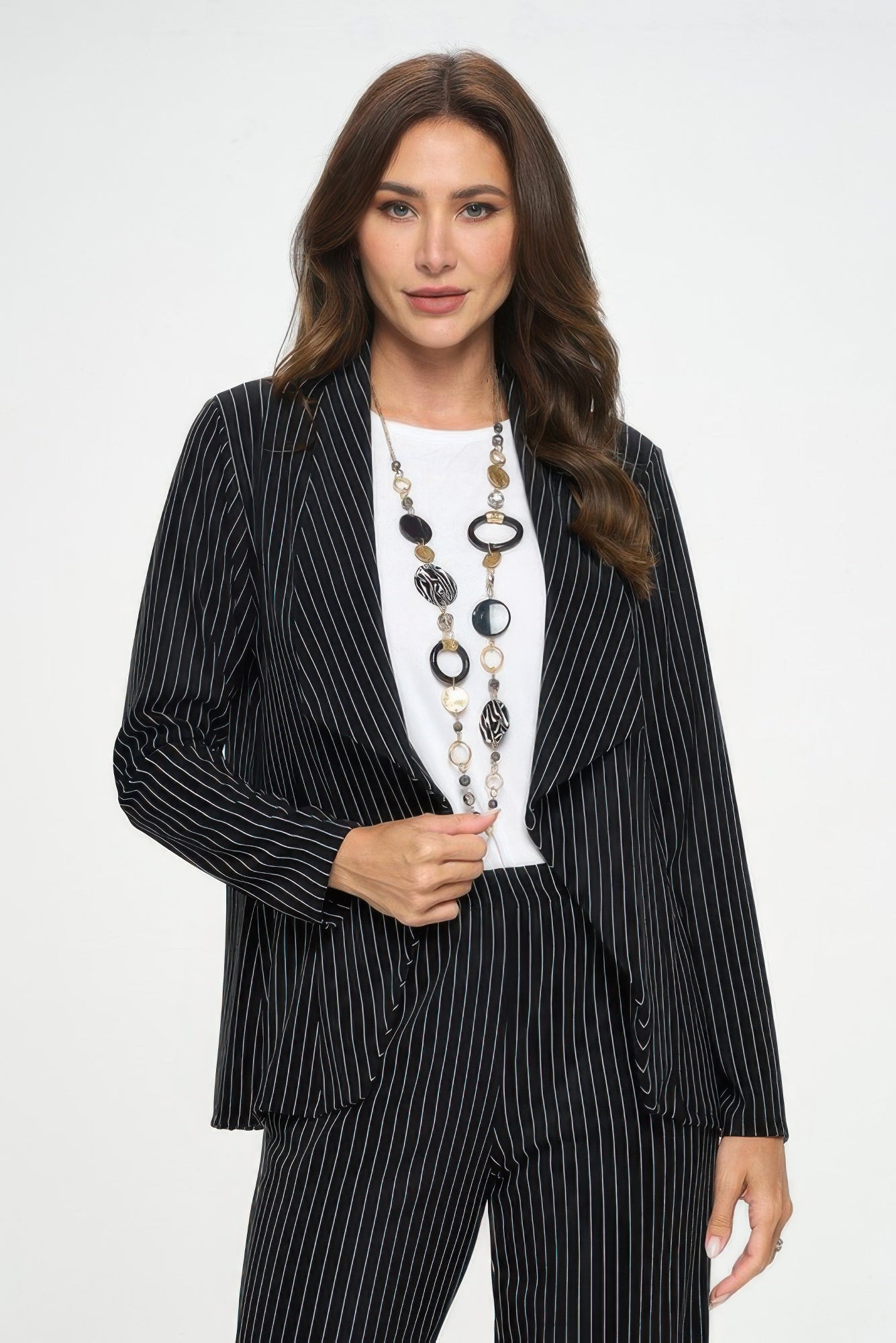 Ottoman Pinstripe Front Drape Jacket - Wear Arielle
