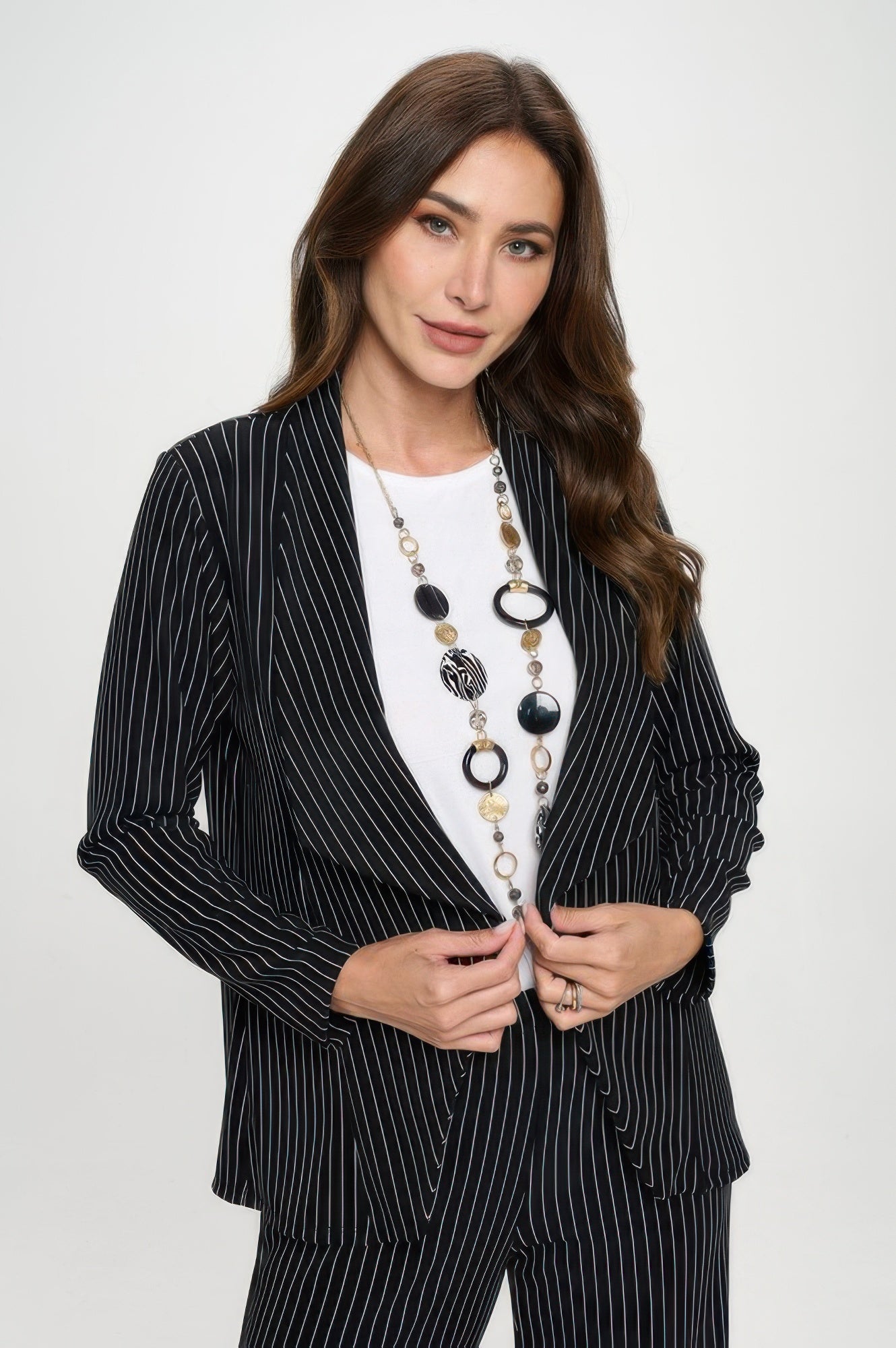 Ottoman Pinstripe Front Drape Jacket - Wear Arielle