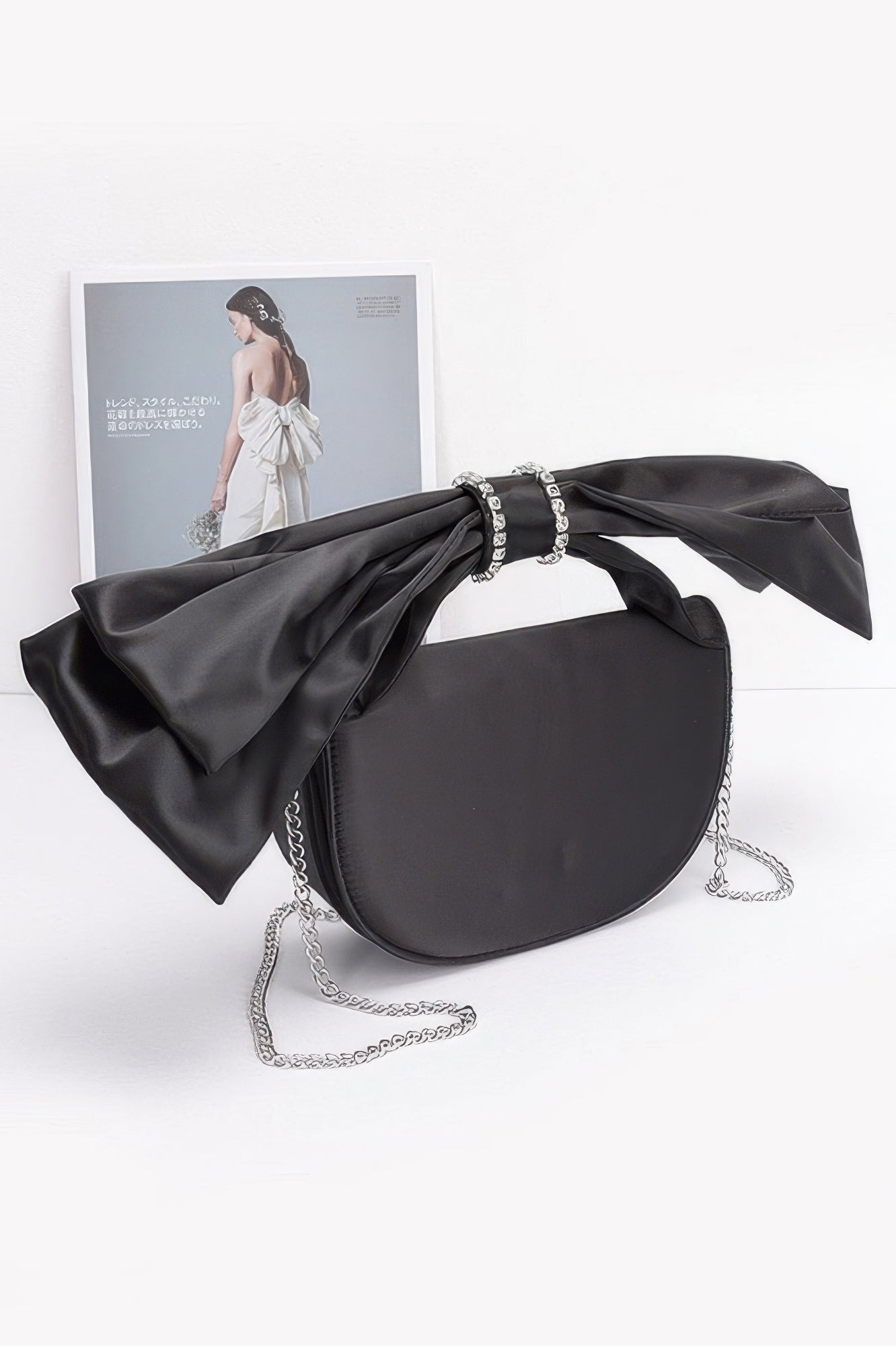 Oversized Bow Handle Satin Crossbody Bag - Wear Arielle