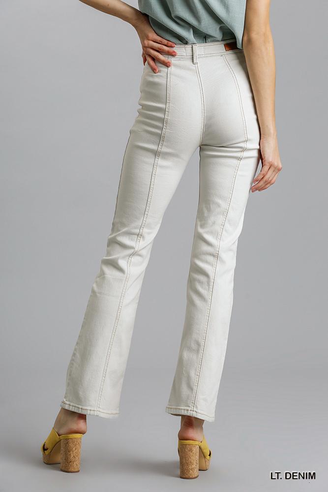 Panel Straight Cut Denim Jeans With Pockets - Wear Arielle