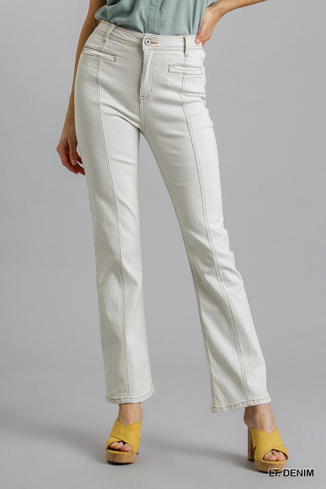 Panel Straight Cut Denim Jeans With Pockets - Wear Arielle