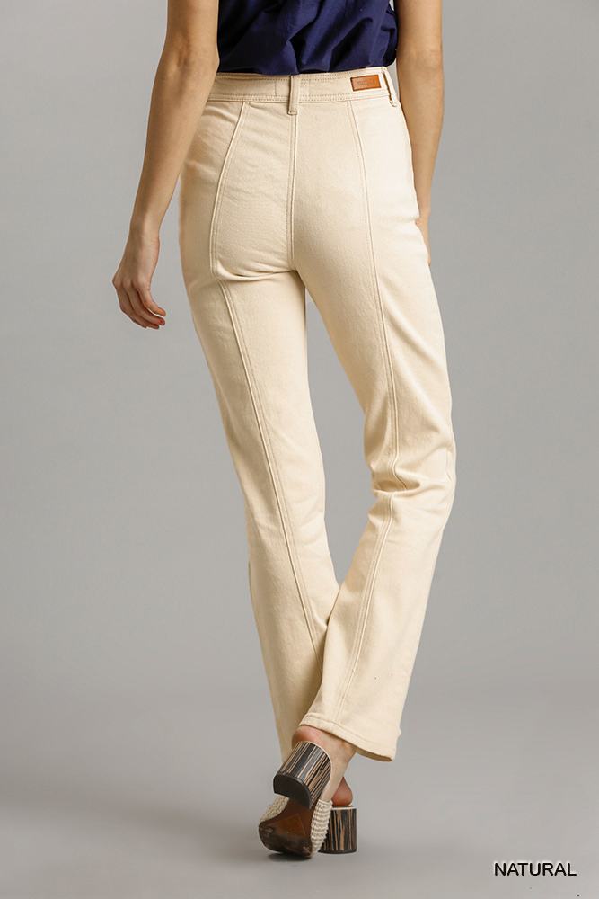 Panel Straight Cut Denim Jeans With Pockets - Wear Arielle