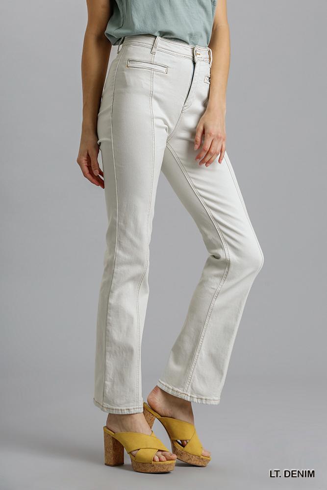 Panel Straight Cut Denim Jeans With Pockets - Wear Arielle