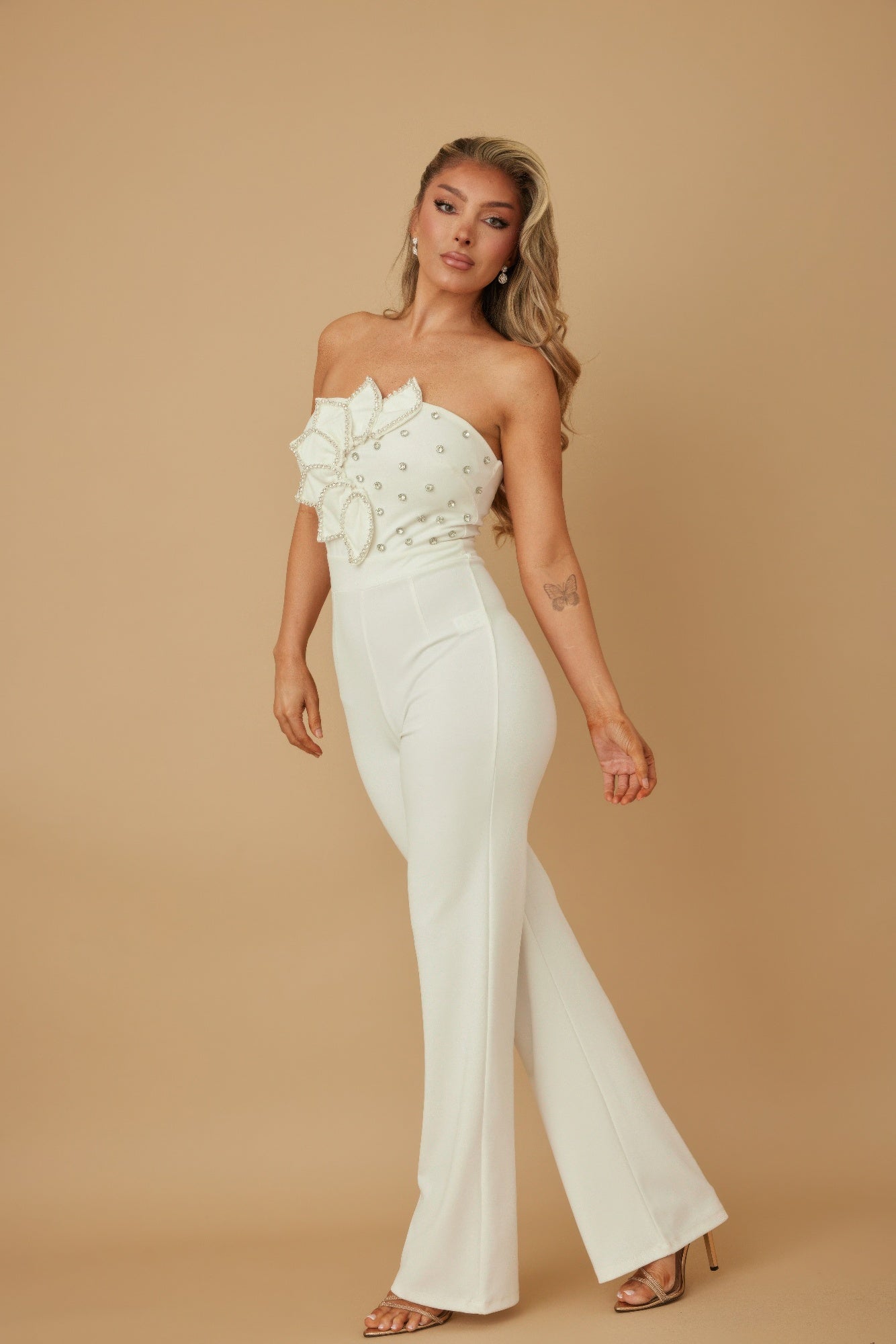 Petal Layer Flap With Rhinestones Jumpsuit - Wear Arielle