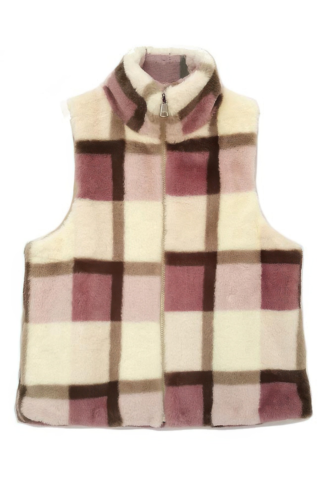 Plaid Faux Fur Vest - Wear Arielle