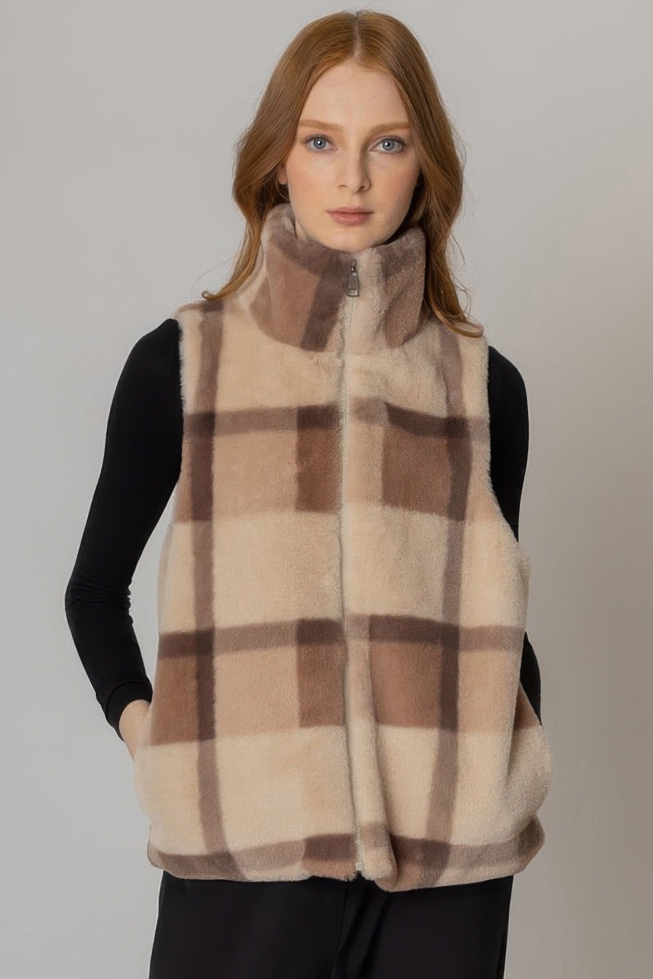 Plaid Faux Fur Vest - Wear Arielle