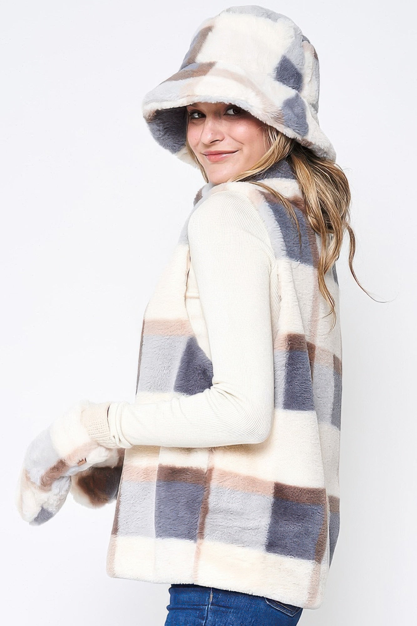 Plaid Faux Fur Vest - Wear Arielle