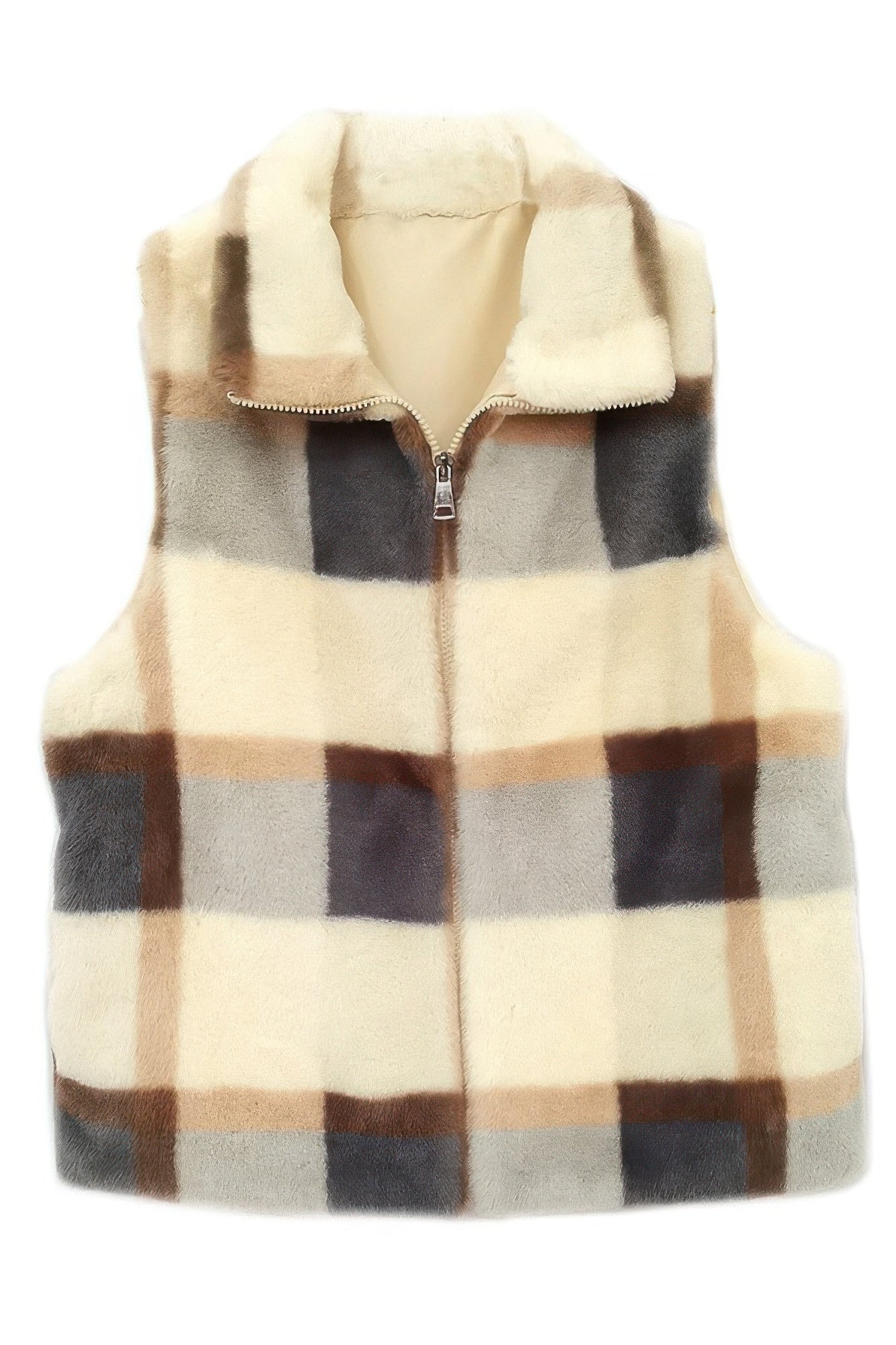 Plaid Faux Fur Vest - Wear Arielle