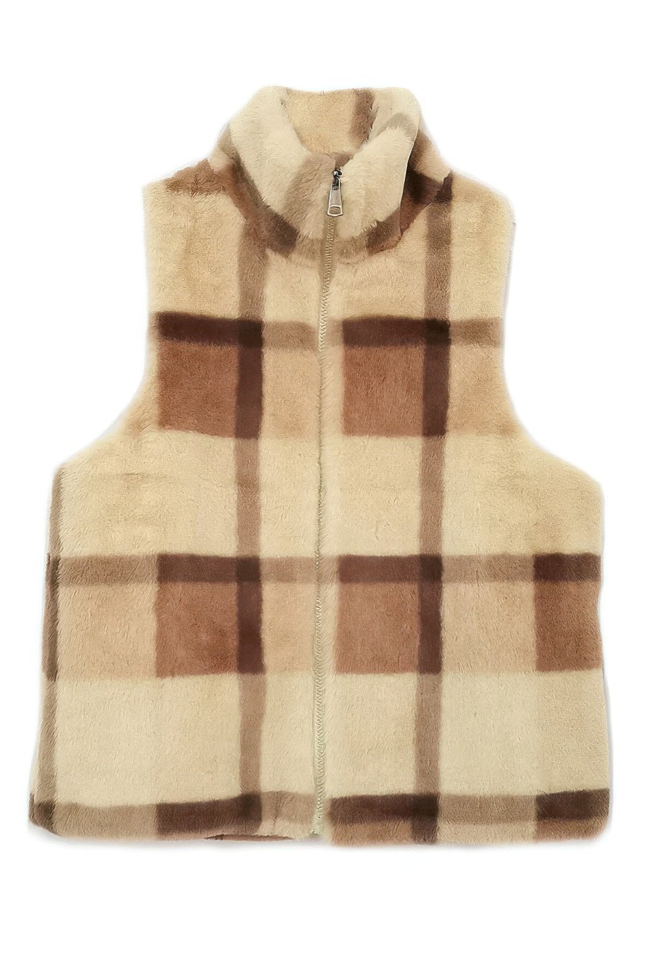 Plaid Faux Fur Vest - Wear Arielle