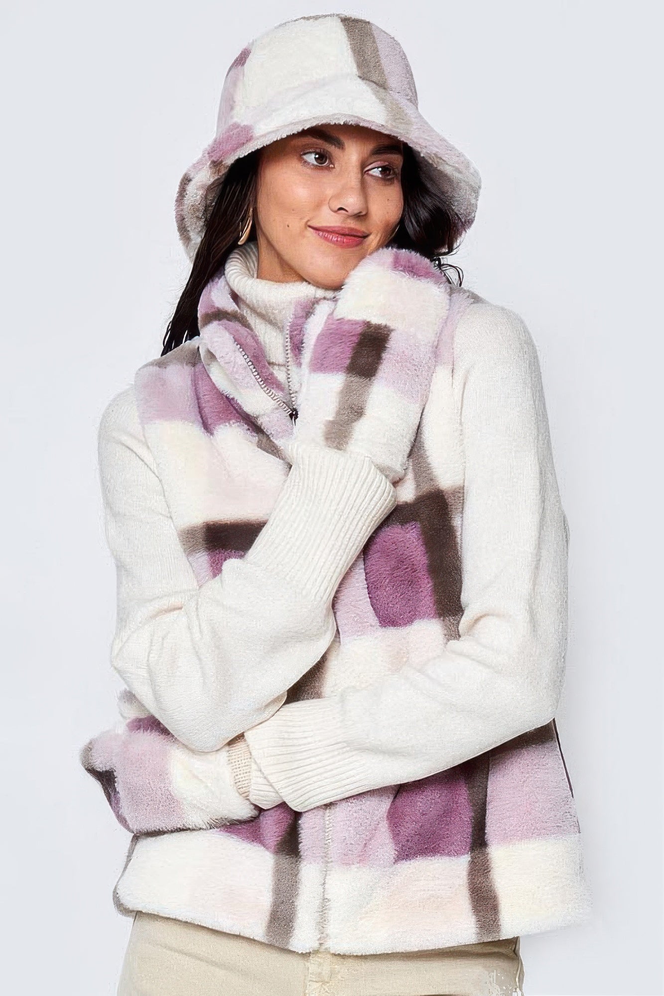 Plaid Faux Fur Vest - Wear Arielle