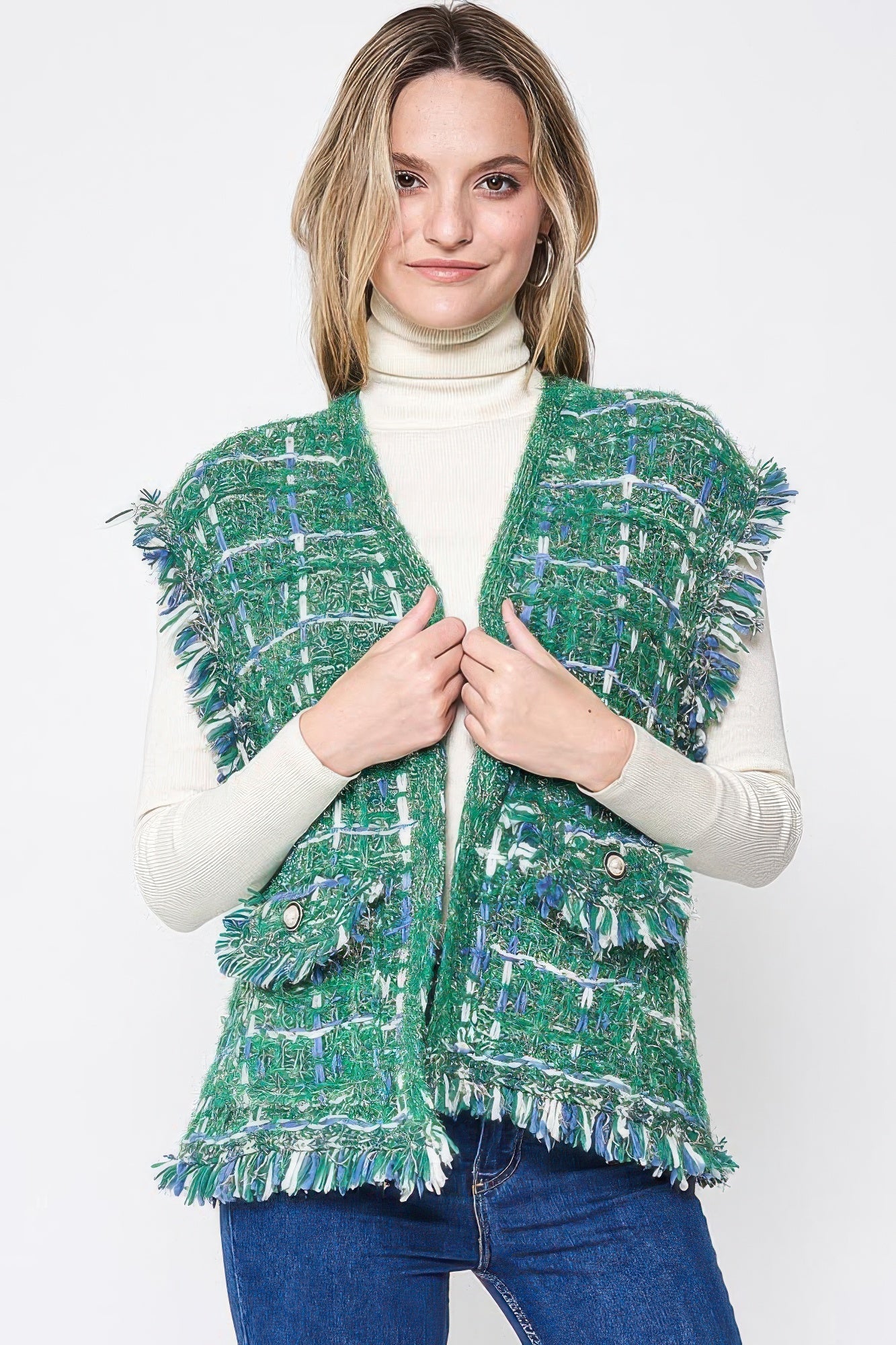 Plaid Tweed Vest - Wear Arielle