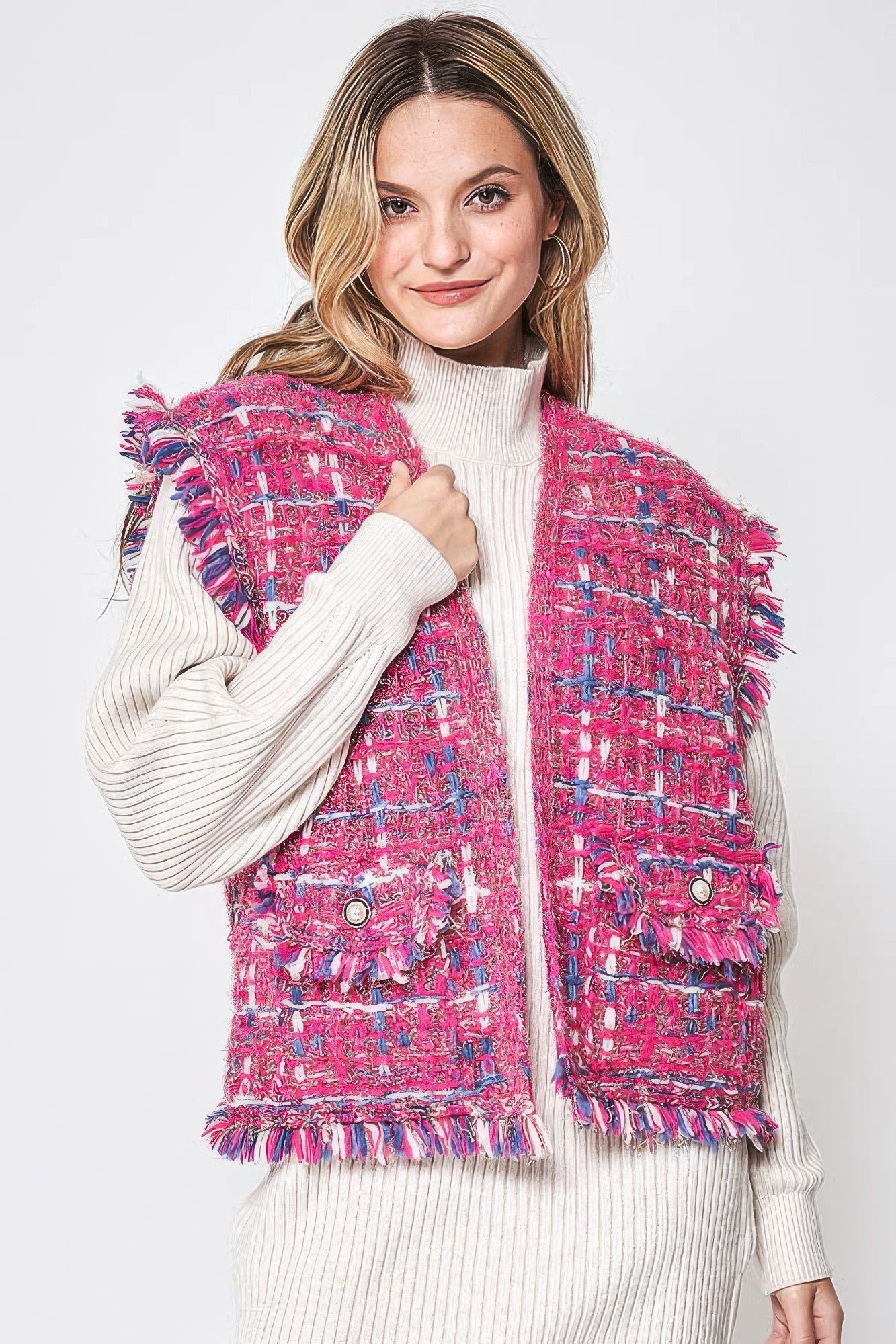Plaid Tweed Vest - Wear Arielle