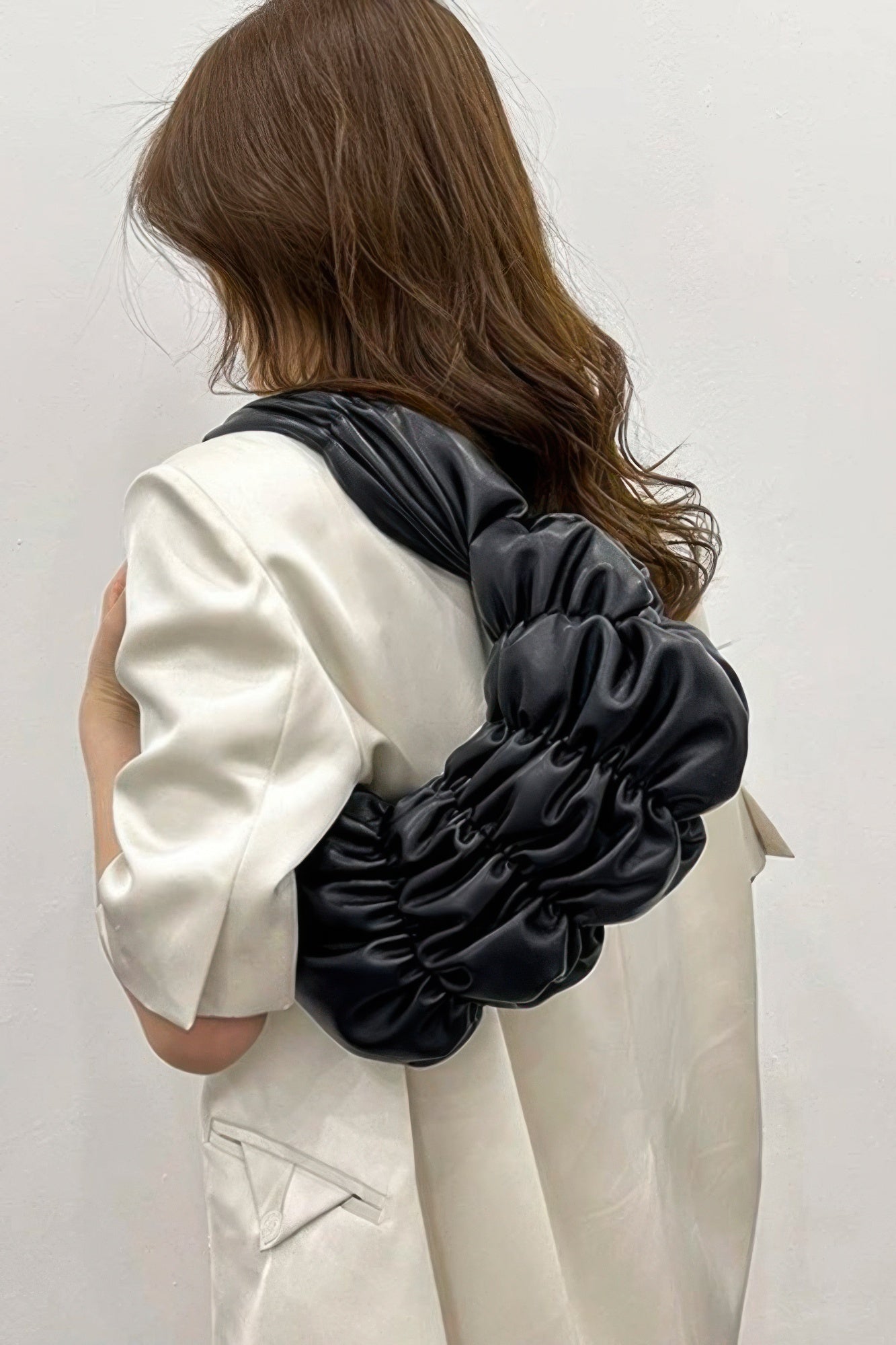 Pleated Faux Leather Shoulder Bag - Wear Arielle