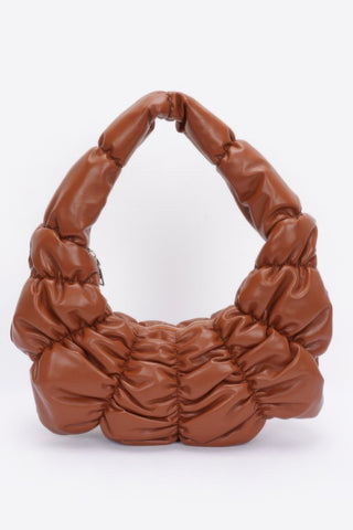Pleated Faux Leather Shoulder Bag - Wear Arielle