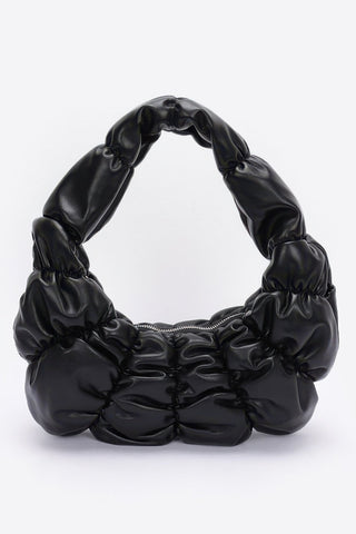 Pleated Faux Leather Shoulder Bag - Wear Arielle