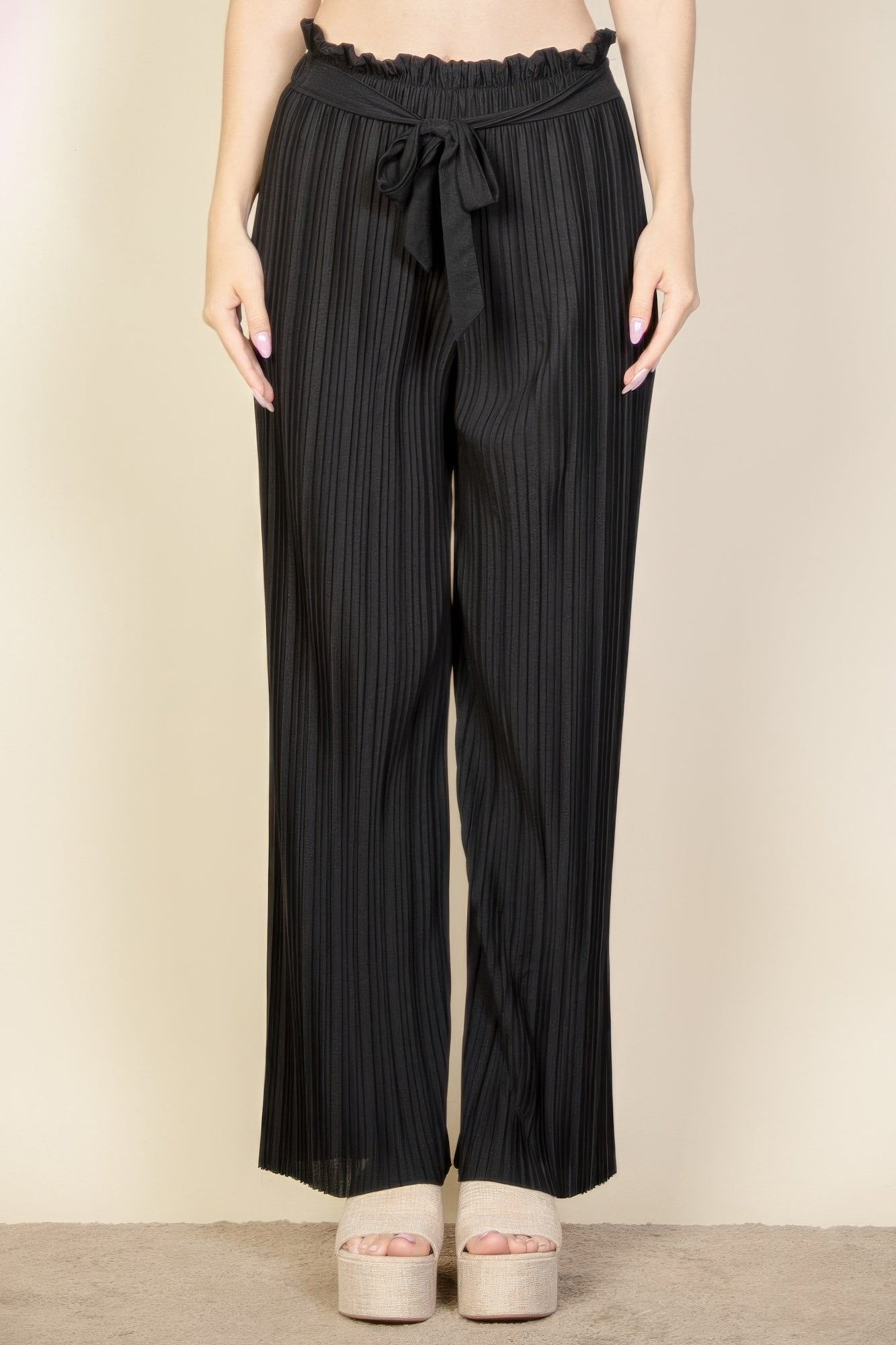 Pleated Stretch Crepe Pull - on Wide Leg Tie Front Pants - Wear Arielle