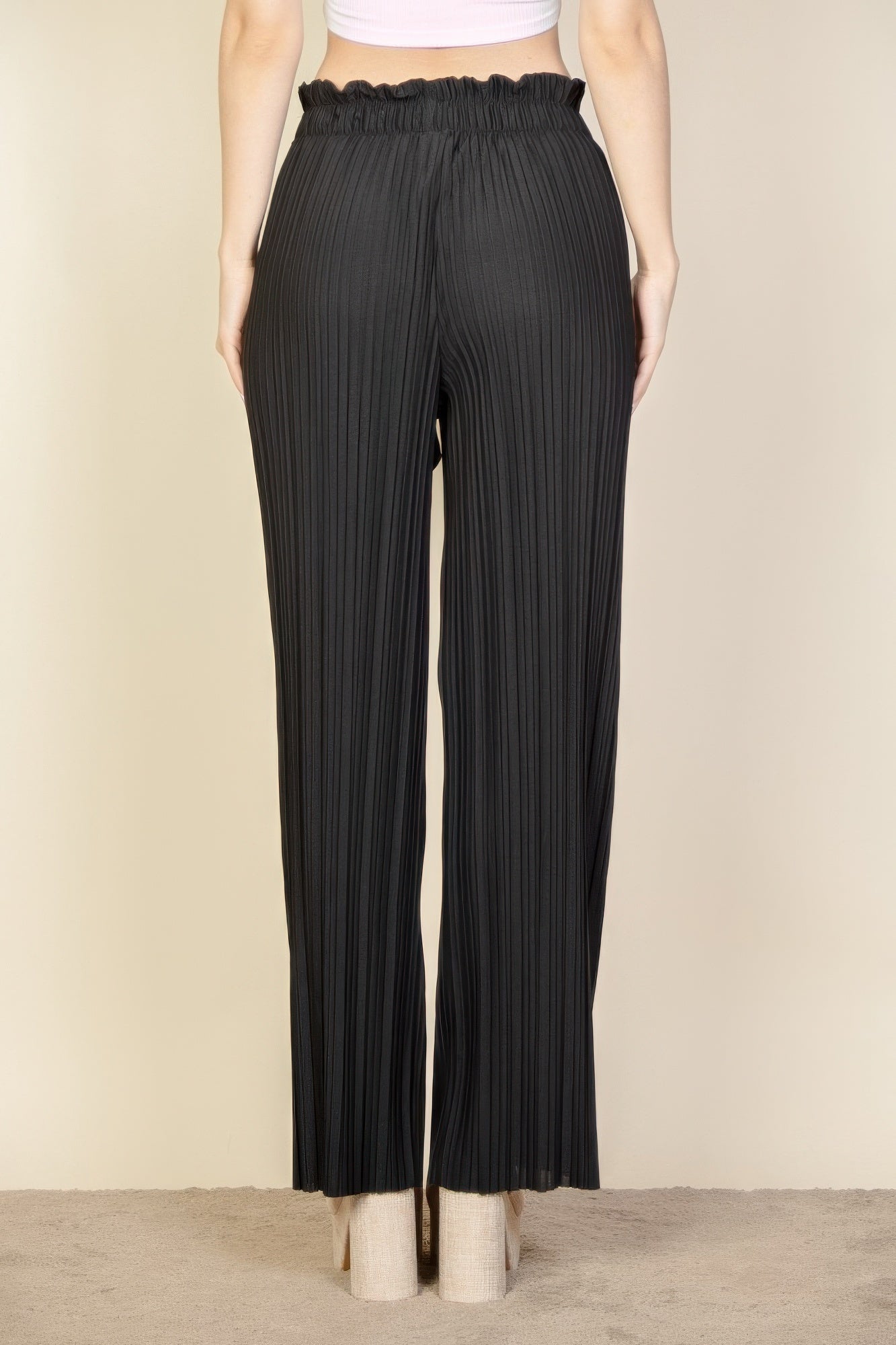 Pleated Stretch Crepe Pull - on Wide Leg Tie Front Pants - Wear Arielle