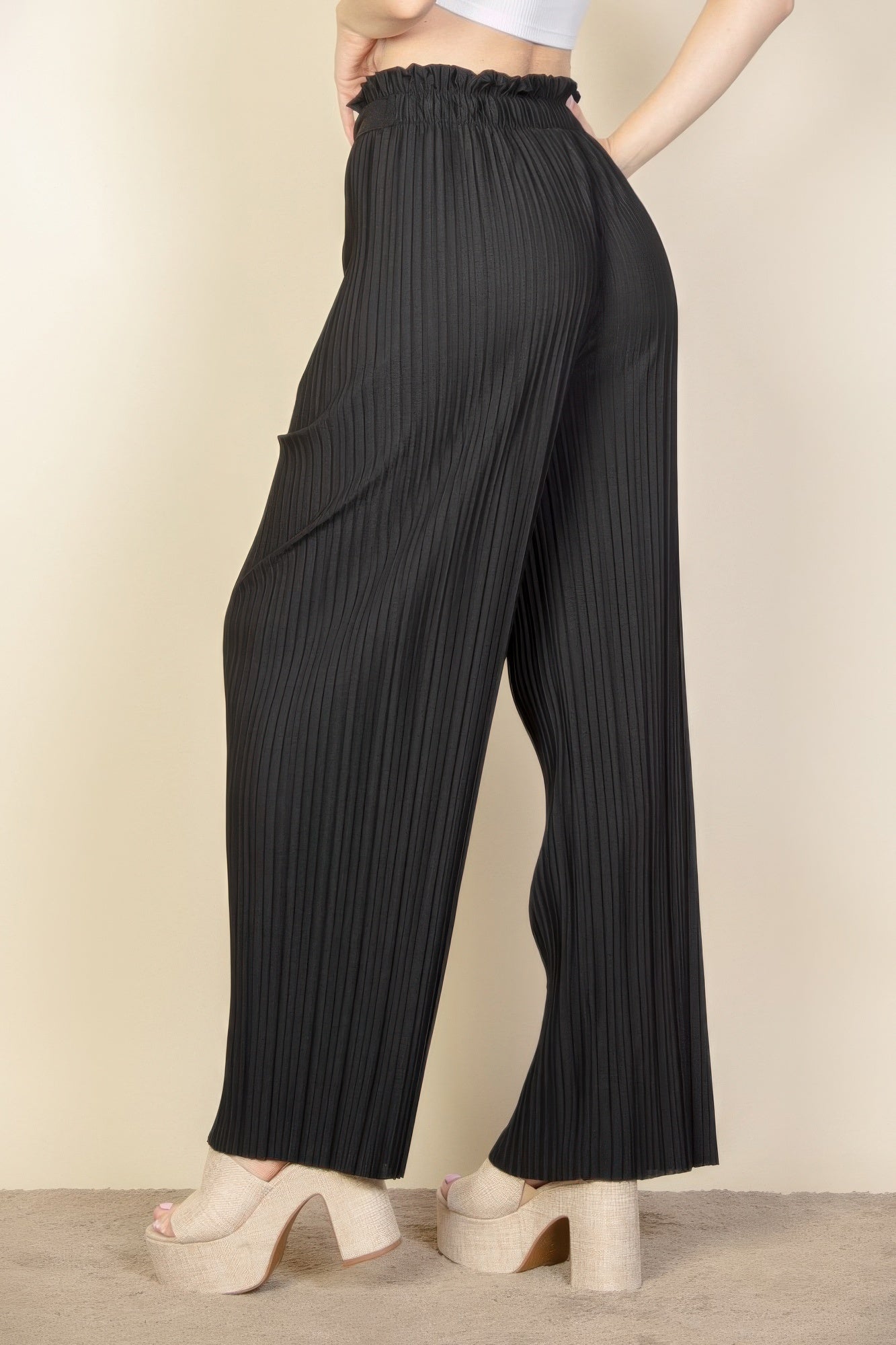 Pleated Stretch Crepe Pull - on Wide Leg Tie Front Pants - Wear Arielle