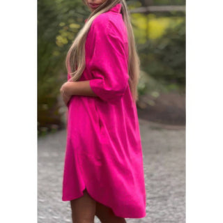 Plus A Line Button Loose Fit Pockets Solid Dress - Wear Arielle