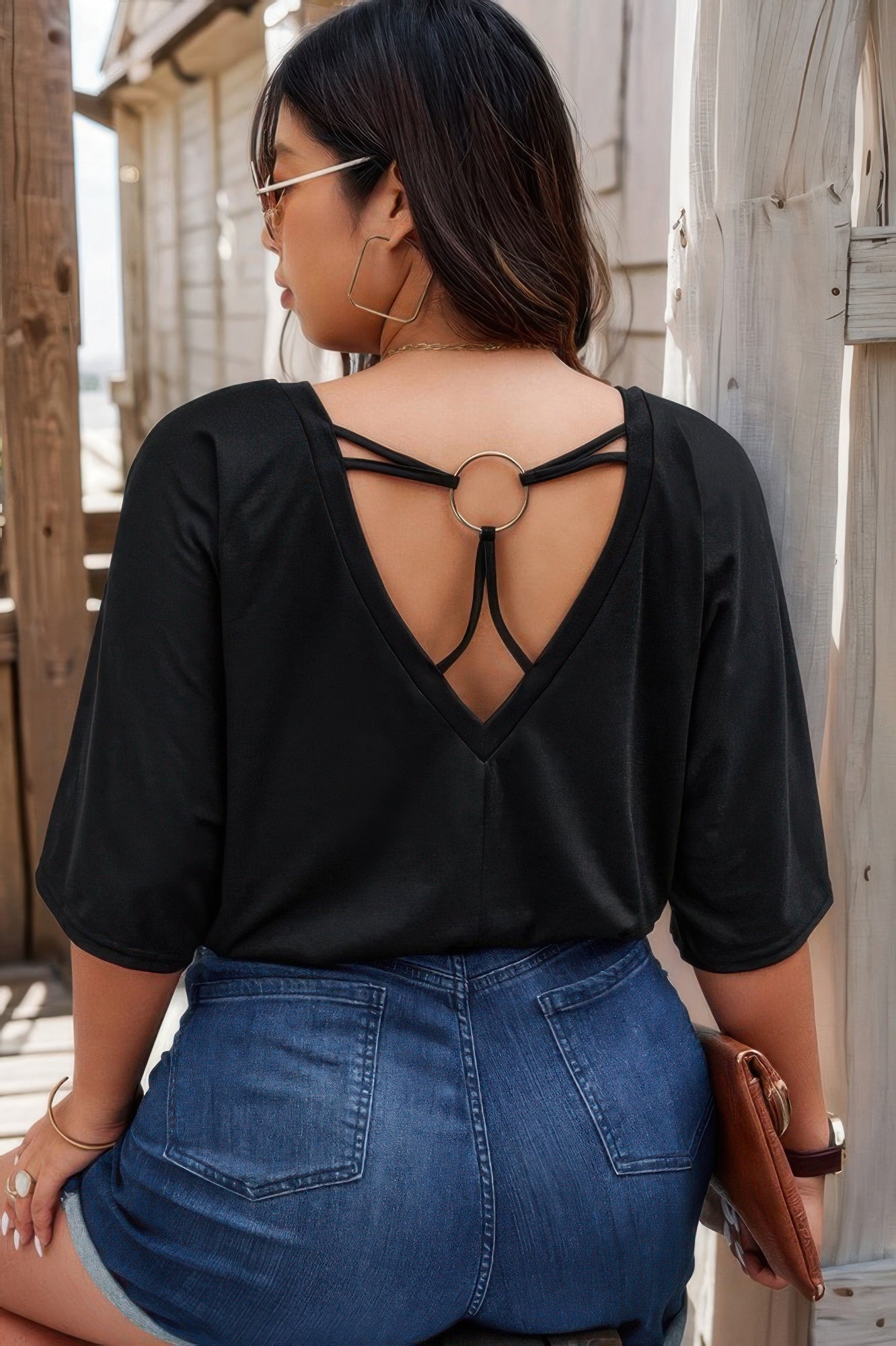 Plus Batwing Short Sleeve Lace V Neck Blouse - Wear Arielle