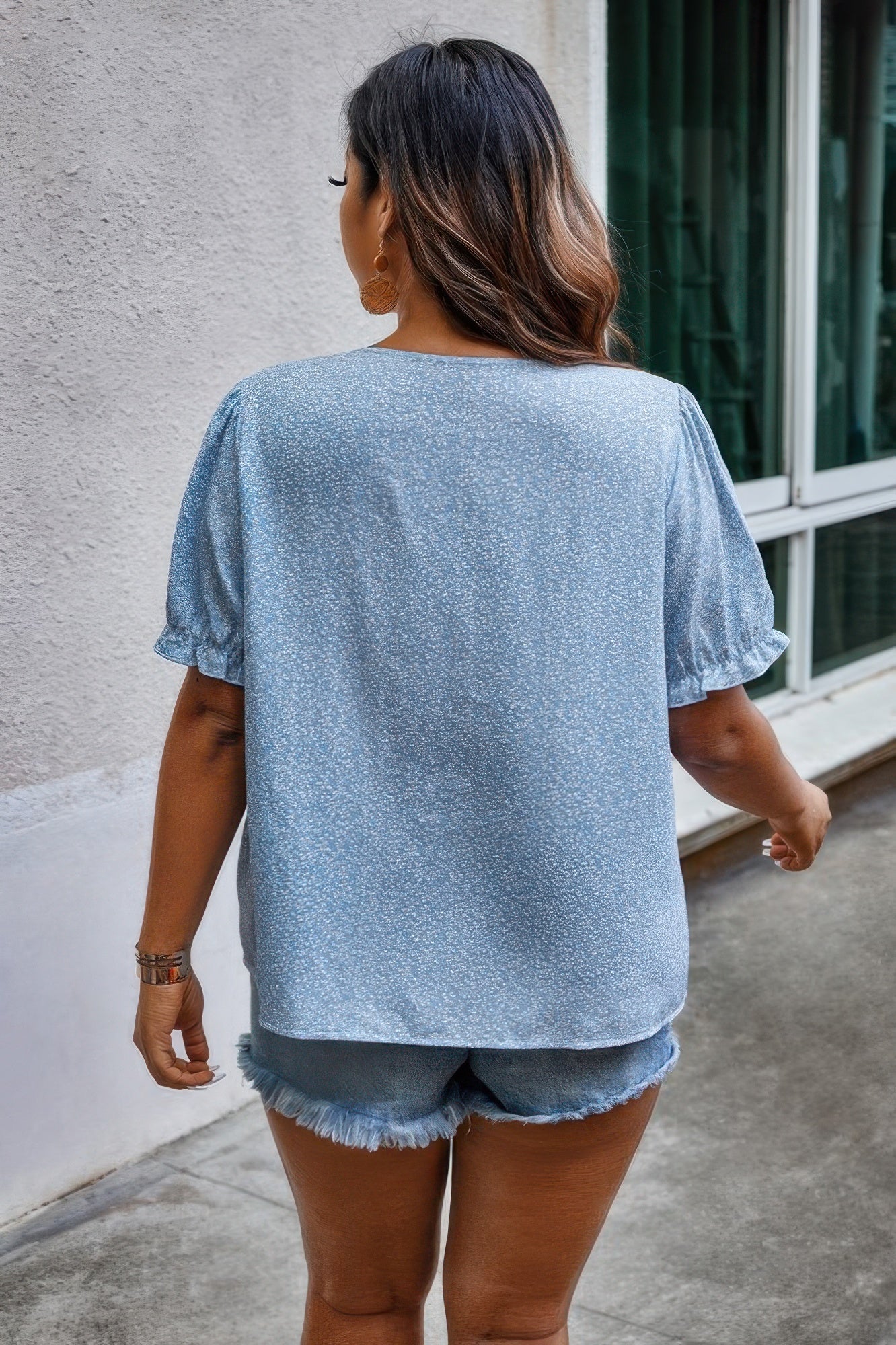 Plus Boho Flower Decoration Loose V Neck Shirt - Wear Arielle