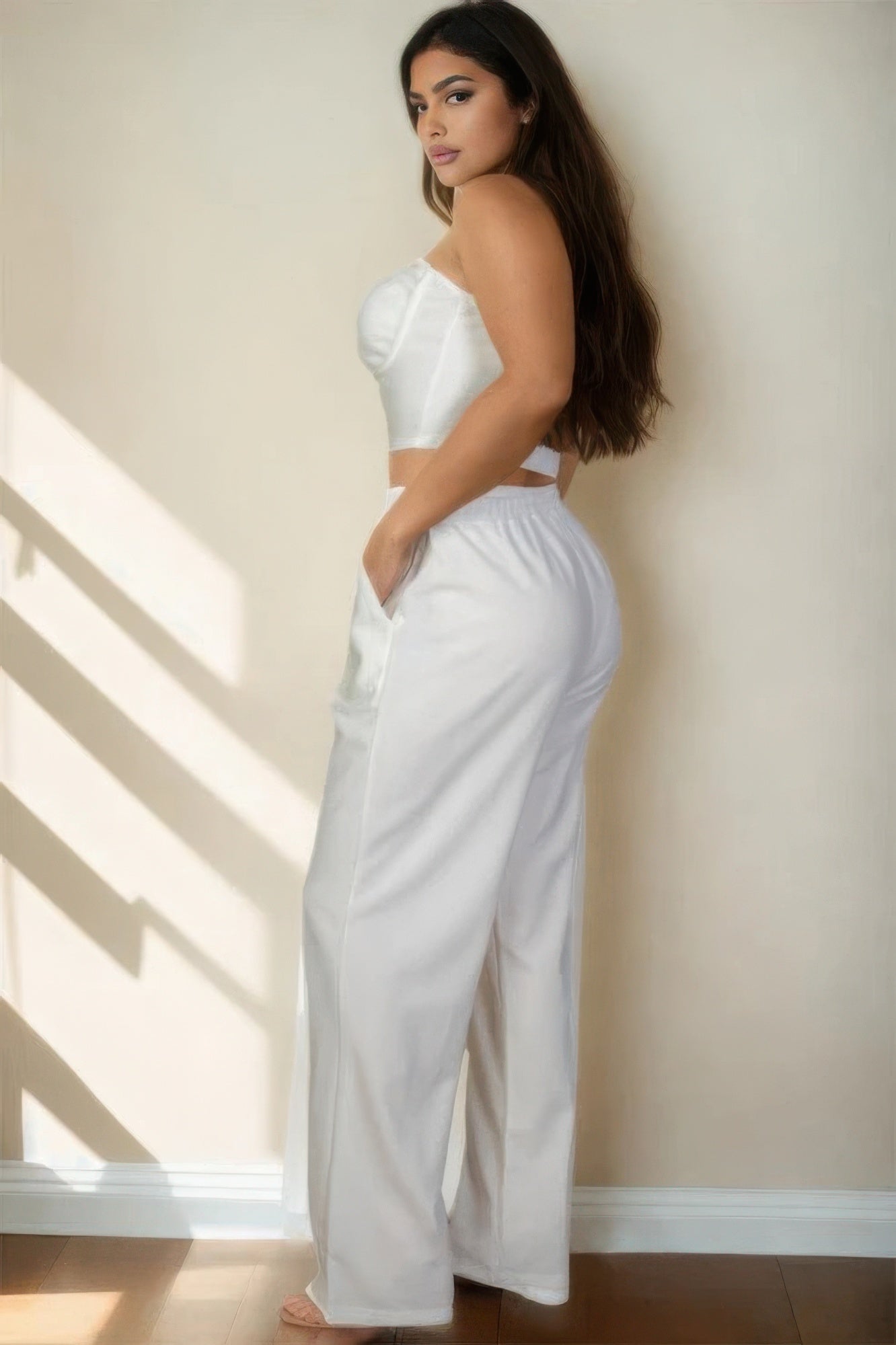 Plus Bustier Crop Cami Top & Slant Pocket Straight Pants - Wear Arielle