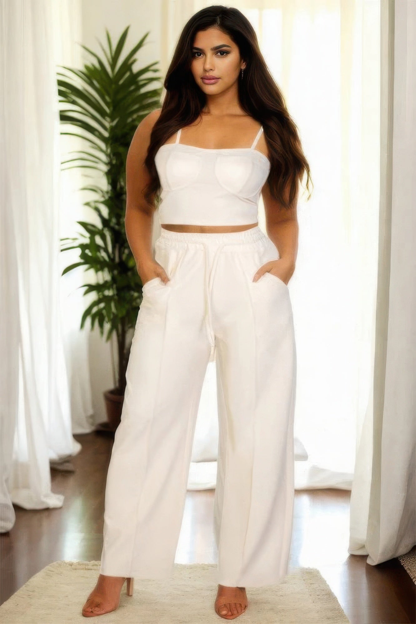 Plus Bustier Crop Cami Top & Slant Pocket Straight Pants - Wear Arielle
